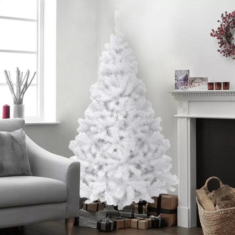Arbre de Noël artificiel blanc en PVC avec support, H 6 pi