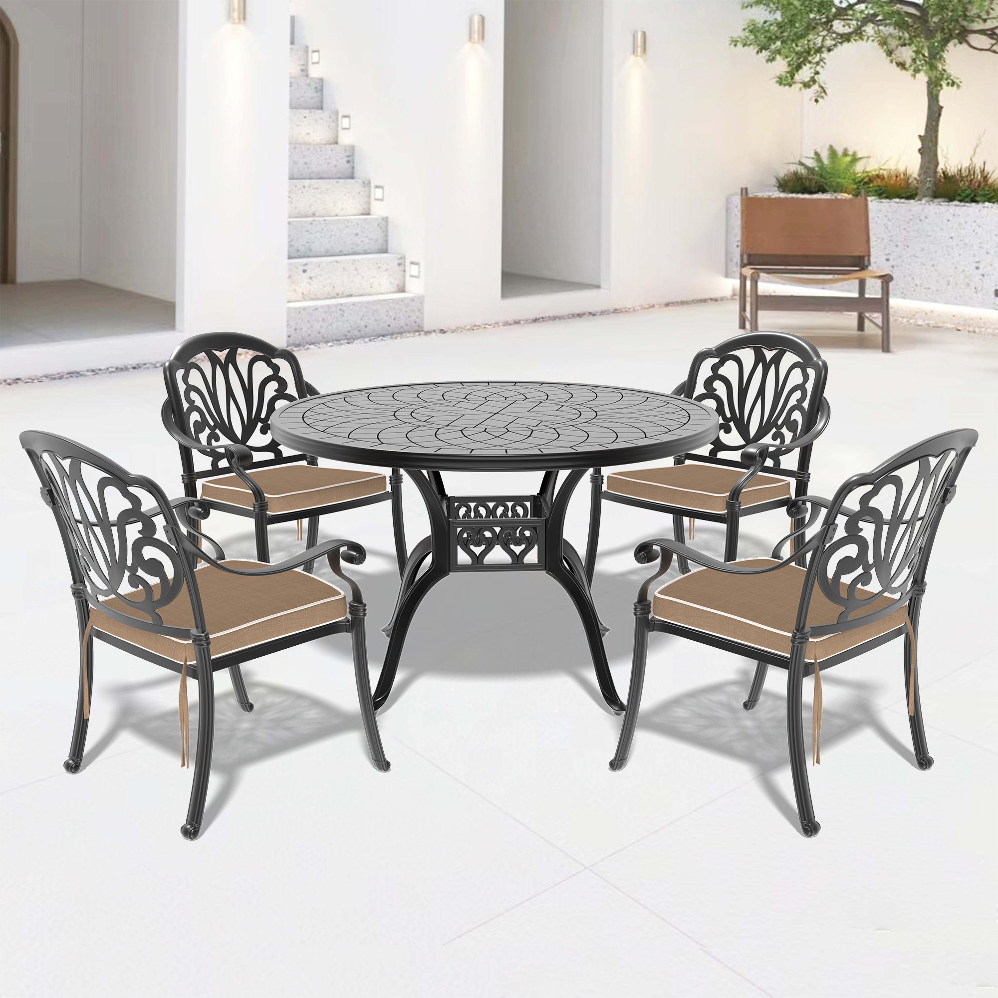 Bloomsbury Market Amaurys Round Outdoor Dining Set with Random Color ...