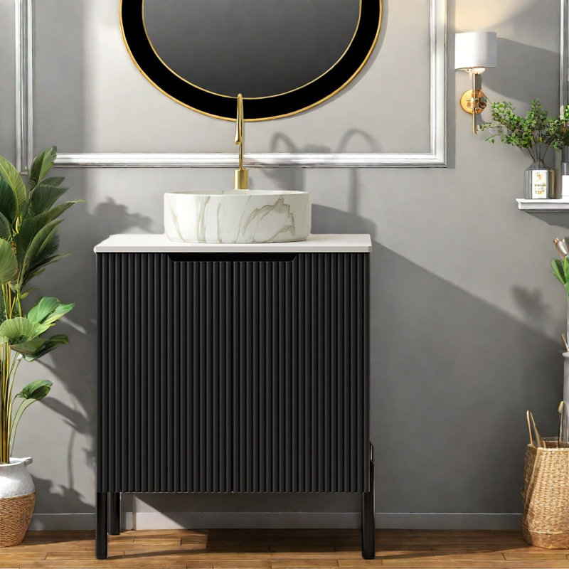Meuble-lavabo élégant avec lavabo, lavabo en céramique durable et armoire de rangement