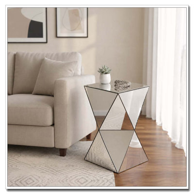 Silver Mirrored Geometric Side Table – Modern Luxe Accent