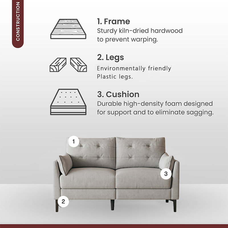 57'' Loveseat Sofas,Round Arm Sofa with 2 Pillows, Light Gray Fabric