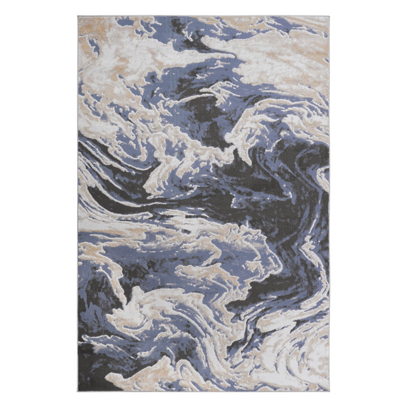 Tapis tissé et tissé 5 x 7, éclat abstrait bleu, sans perte de teinture, teinture, rehausse le style de la chambre à coucher et de la salle à manger, améliore l'apparence de la vie
