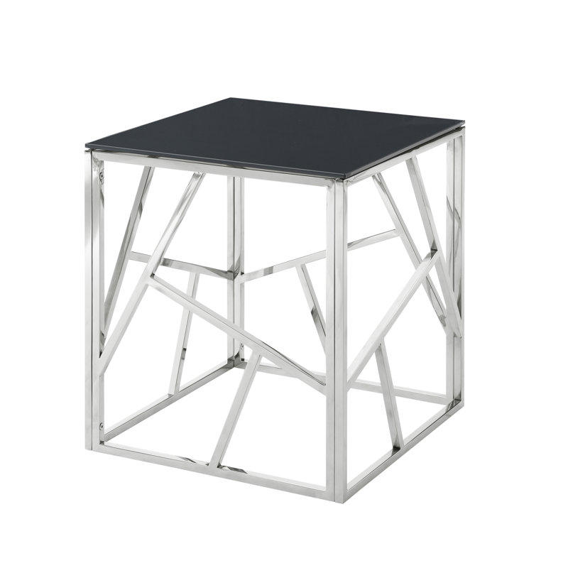 Table de bout moderne en verre avec structure en métal géométrique, table de chevet décorative, table de coin pour le salon, le bureau personnel, la chambre à coucher