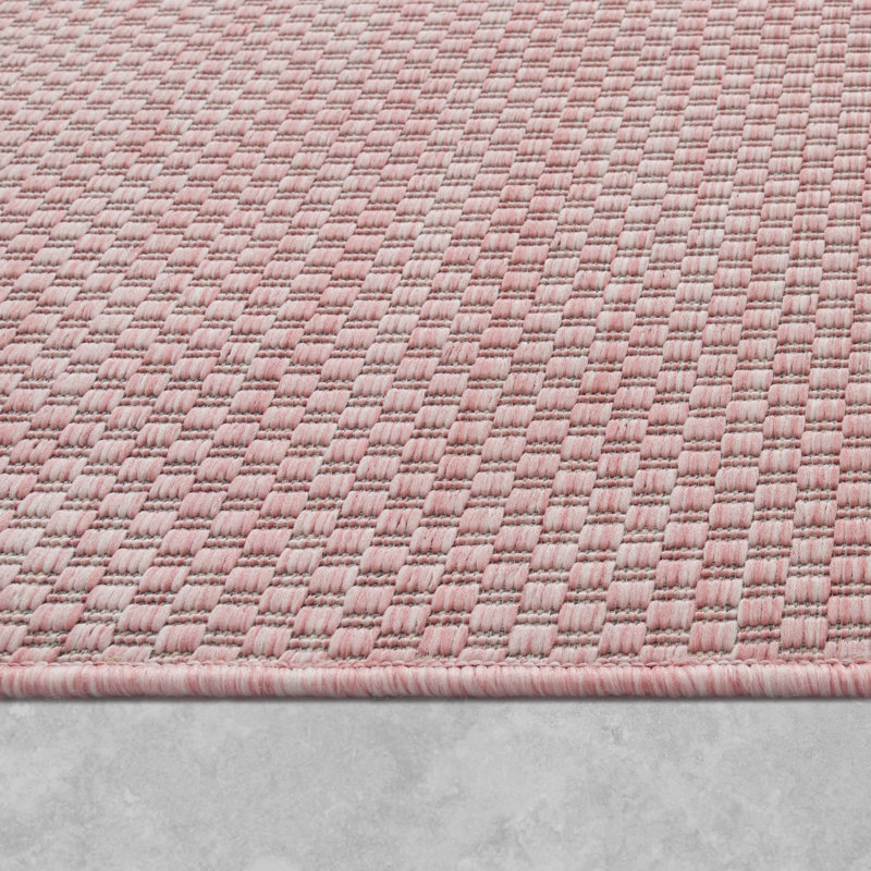 Rectangle Solid Color Machine Made Flatweave Polypropylene Indoor / Outdoor Area Rug in Pink, Rectangle 2'8" x 4'11"