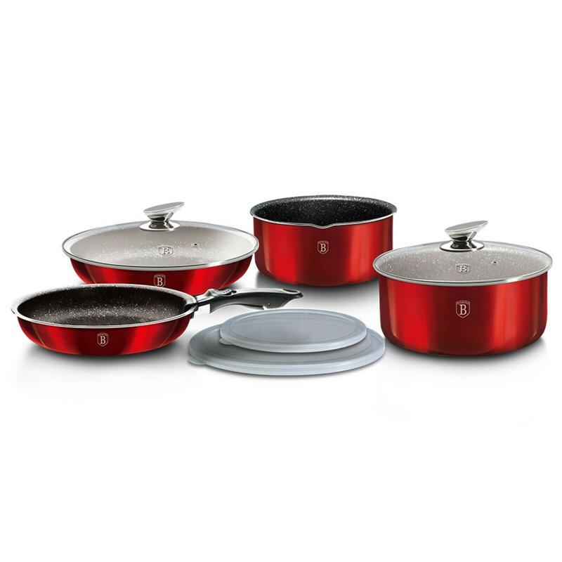 9 - Piece Non-Stick Aluminum Cookware Set, Burgundy