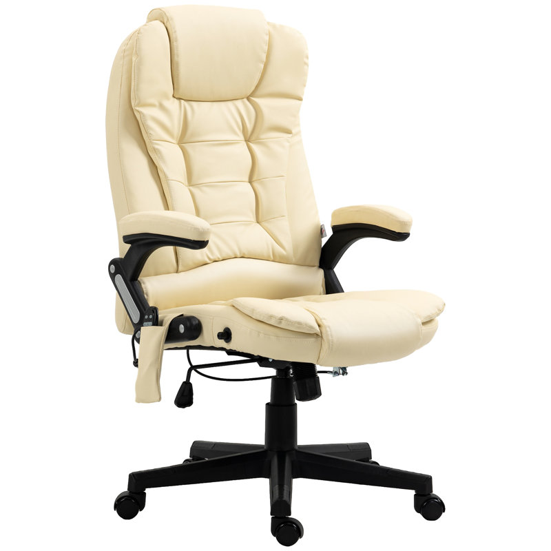 High Back Vibration Massage Office Chair With 6 Vibration Points, Heated Reclining PU Leather Computer Chair With Armrest And Remote