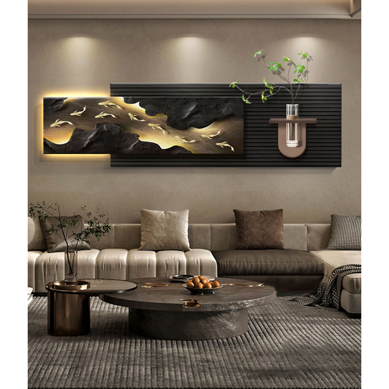 Décoration murale moderne en grès avec tablettes de rangement pour plantes, H 19,69 po x l 70,87 po x P 4,48 po