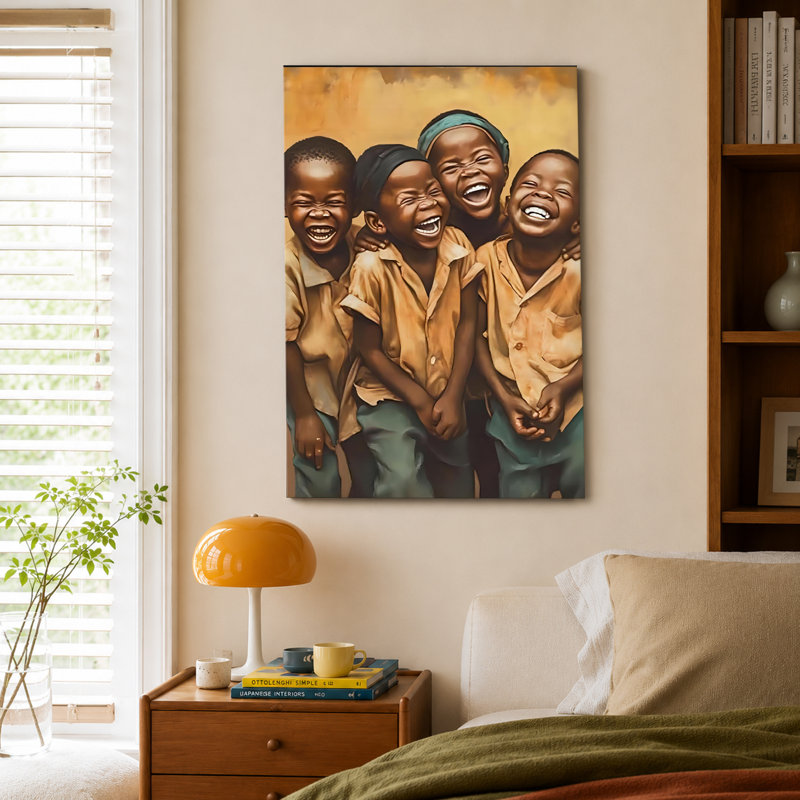 Art africain noir, art riant, enfant noir, 12 x 18 pouces