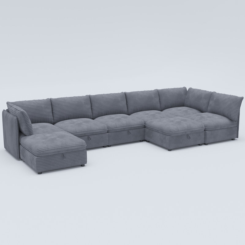 Modular Sectional Sofa, Gray Corduroy