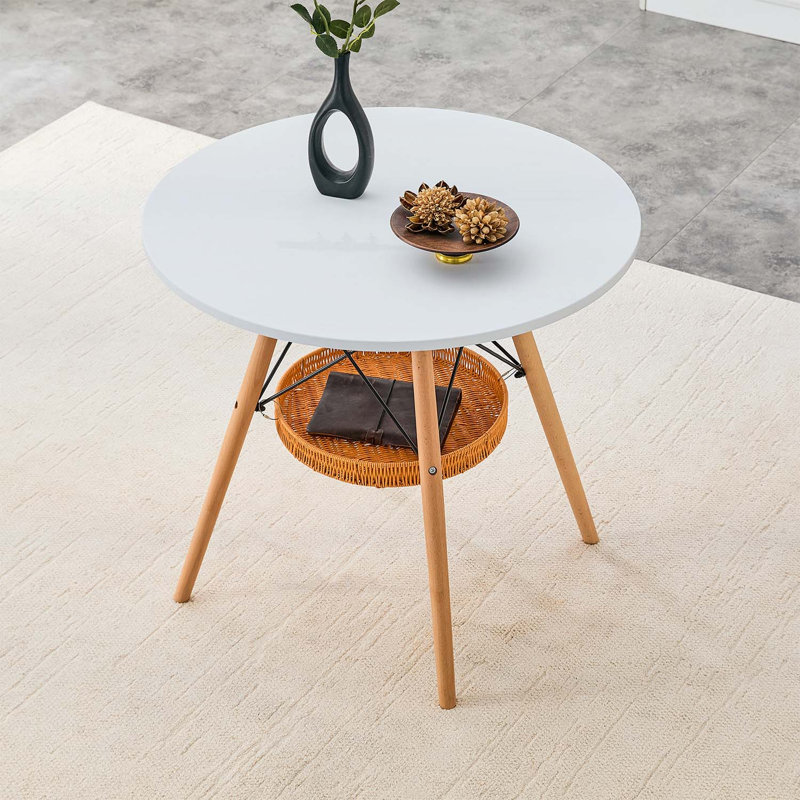 Circular Dining Table,Perfect for Small Spaces and Multi-Functional Use, White+Wood