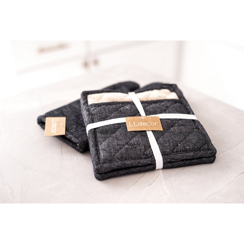 Gants de four et poignées, lin-coton, noir anthracite, look sophistiqué, durable, bien isolé