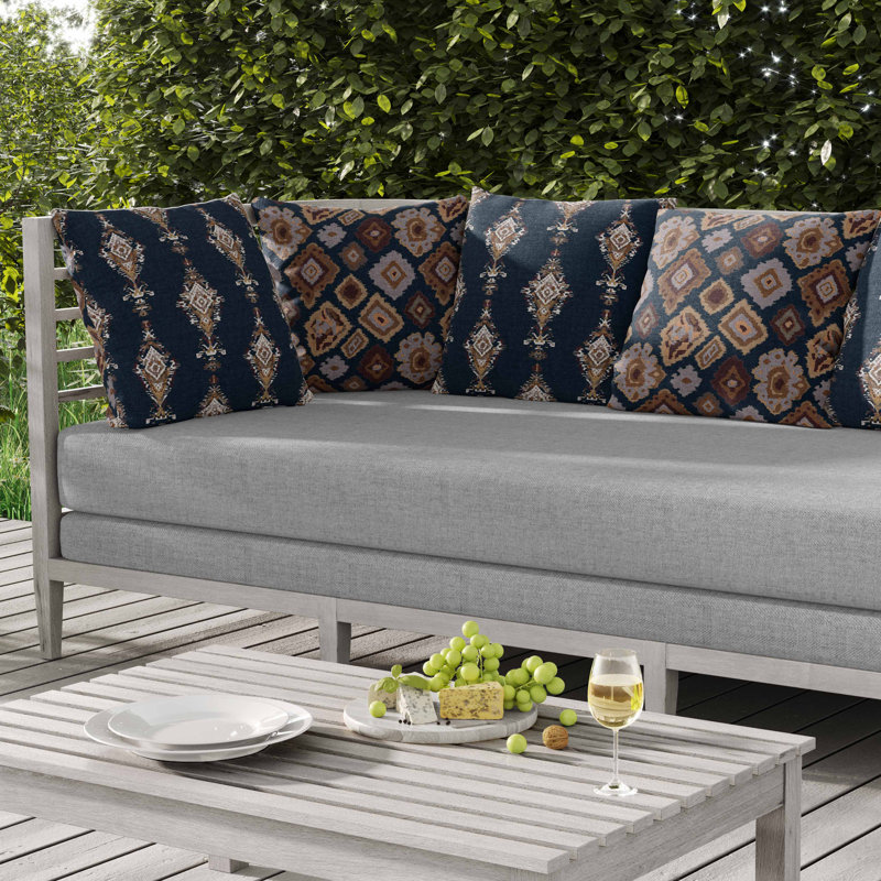 Coussin intérieur / extérieur Ikat Diamond, Bleu/brun, Carré 26 po