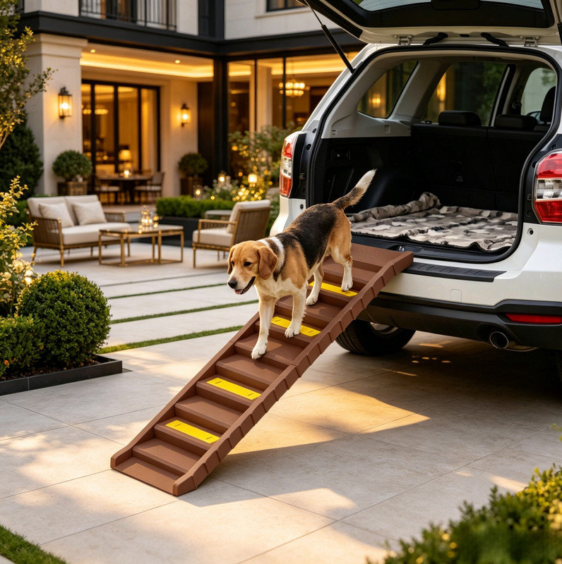 Rampe d'escalier brune pliable pour chien, Brown