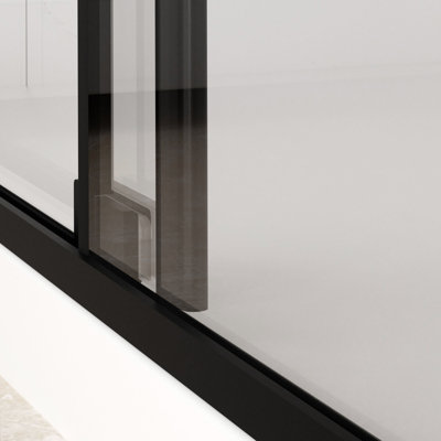56-60" W x 72" H Semi-Frameless Sliding Shower Door, 5/16"(8mm) Clear Tempered Glass, Matte Black Finish, Adjustable Width