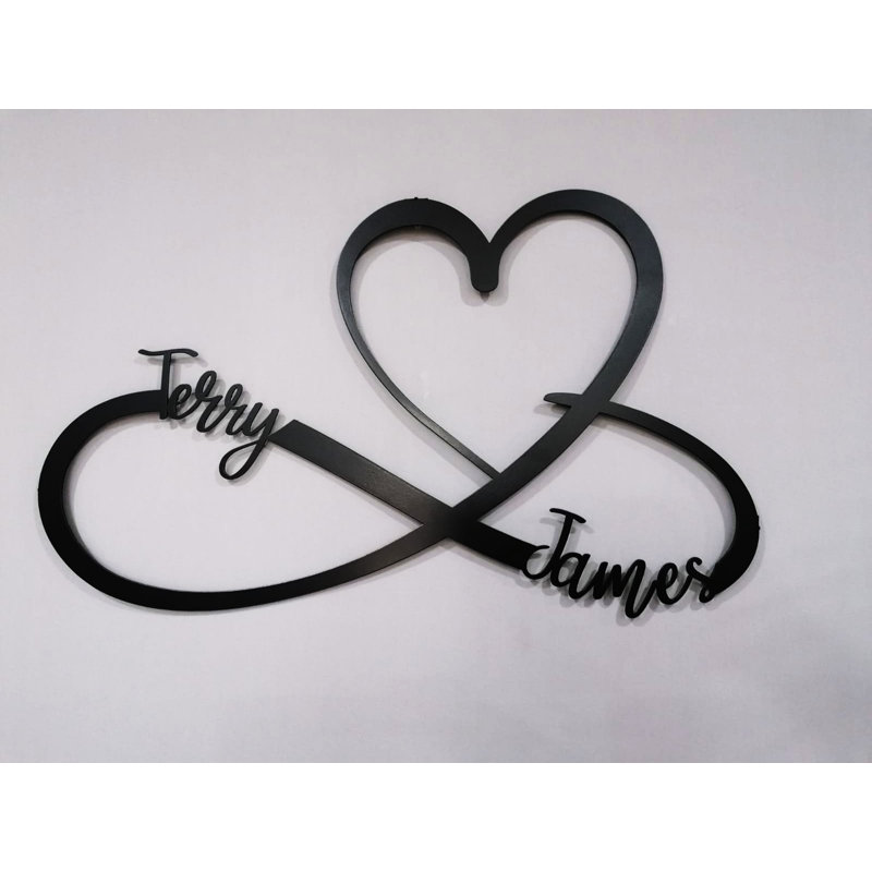 Décoration murale personnalisée en métal cœur et infini en métal pour la Saint-Valentin ou un cadeau de mariage, Oui