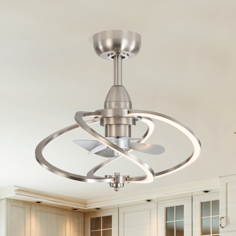 20'' Small Enclosed Caged Ceiling Fan With Light And Remote, Low Profile Bladeless Ceiling Fan Light Fixture 6 Speed, 3 Reversible Abs Blades And Quiet Motor
