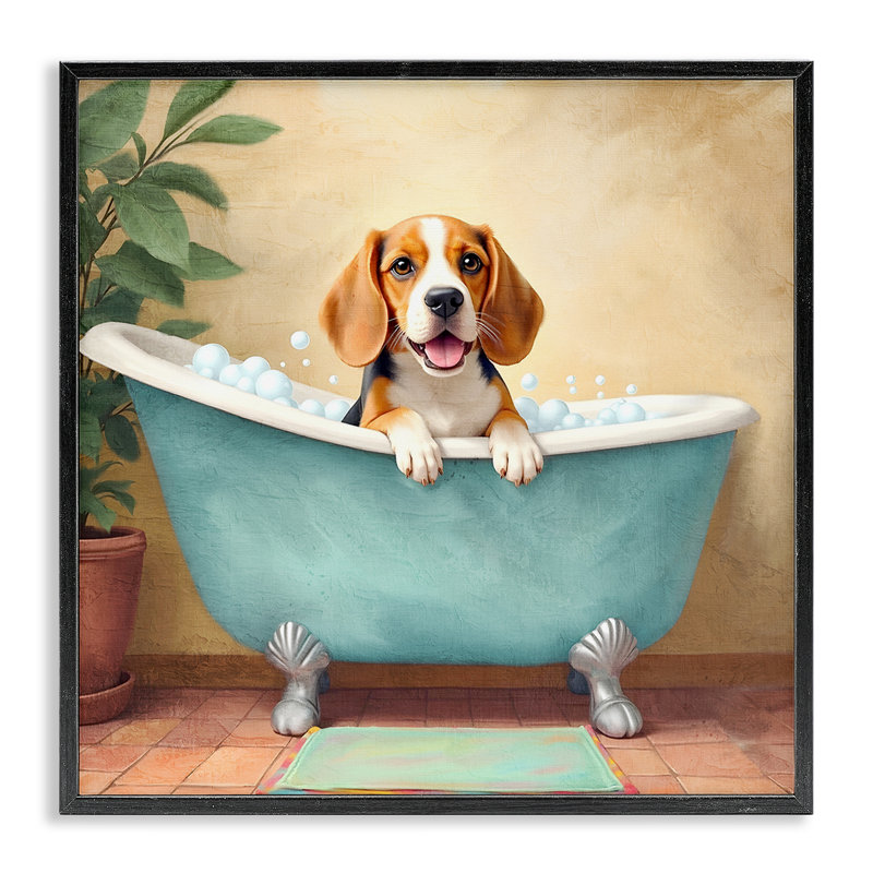«Bubble Bath Hound», giclée encadrée par Kim Allen, Giclée encadrée noir minuit, H 12 po x l 12 po