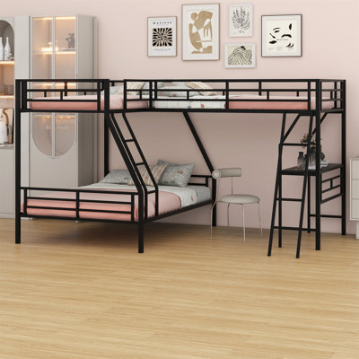 Metal Bunk Bed With A Loft Bed Attached, With A Desk