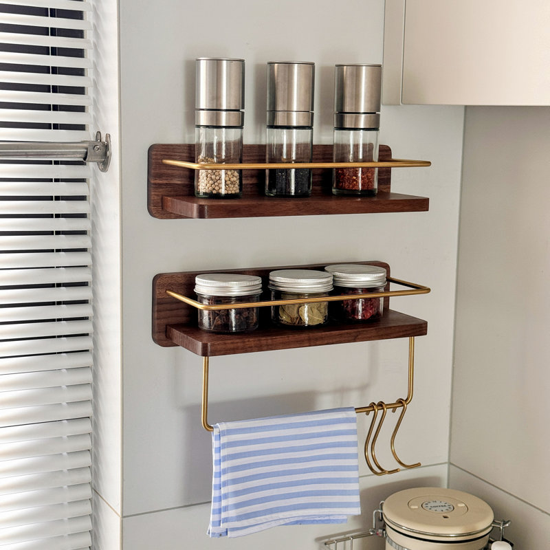 Organisateur de cuisine mural en noyer, H 4,52 po x l 11,81 po x P 4,52 po