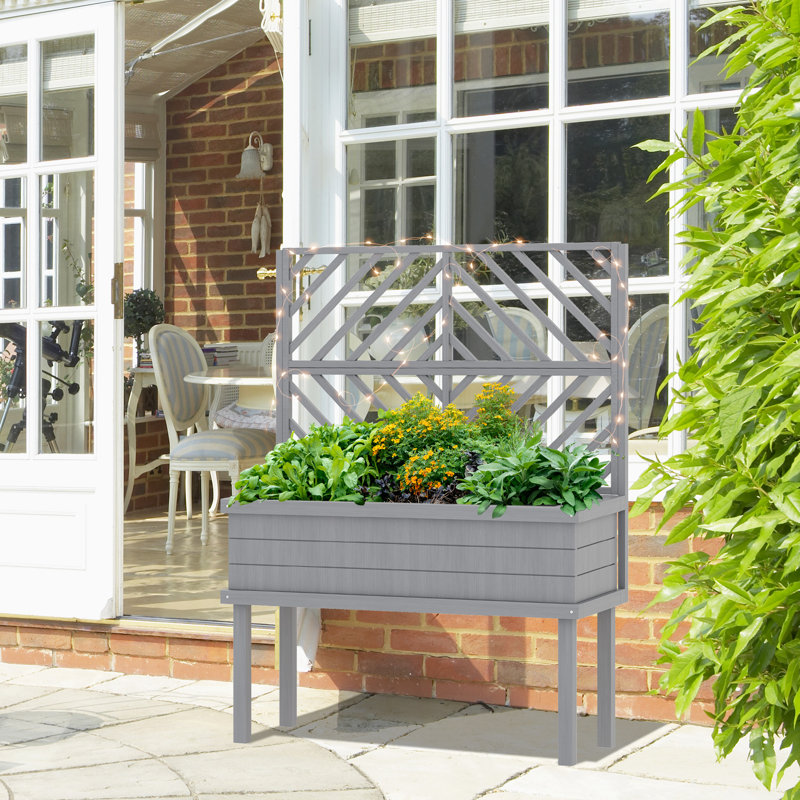 Raised Garden Bed with Trellis for Climbing Plants, Vegetable, Grape Vines, Elevated Planter Box with Legs, Drainage Holes and Filter for Outdoor Garden, Patio,wood