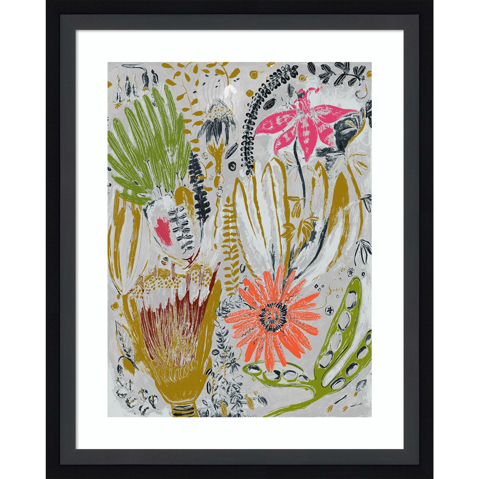 Tropical Blooms I Print by Maya Woods, 11" W x 13" H, Black