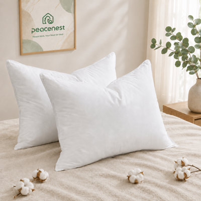 100% Cotton Feather-Proof Polyester Pillow Set of 2 – Breathable Cotton Cover & Durable Polyester Fill – Hypoallergenic Bed Pillow with Feather-Resistant Shell for All Sleep Positions