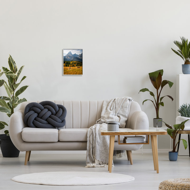 «Horses & Fall Foliage» encadré sur bois par Daniel Sproul, H 14 po x l 11 po x P 1,5 po, Estampe numérique Farmhouse