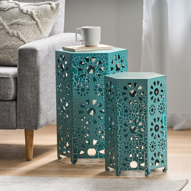 Crepeau Iron Nesting Tables, Teal