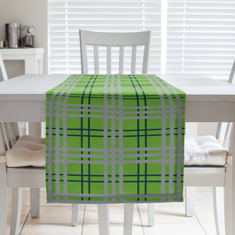 Paid Polyester Table Runner, 72" L x 16" W, Action Green/College Navy/Wolf Gray