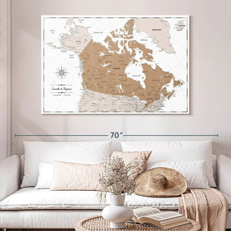 Carte personnalisée du Canada avec punaise brune, H 16 po x l 24 po, Oui