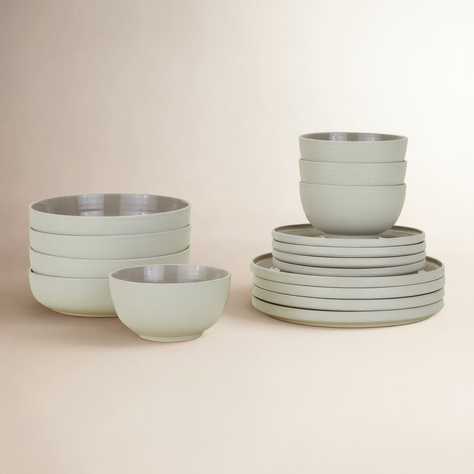 Essential Stoneware Dinnerware Set, Light Gray