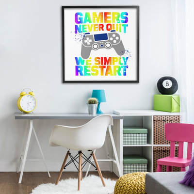 Giclée encadrée Rainbow Gamers Never Quit, conception de Kim Allen