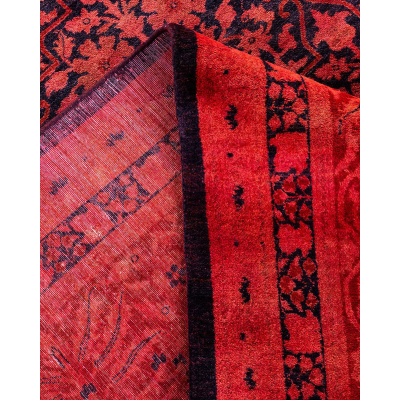 Tapis rouge noué à la main Zarious, unique en son genre