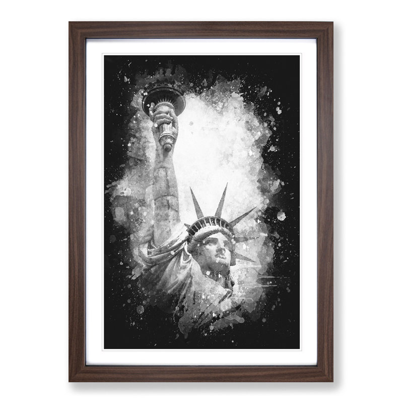 Statue of Liberty in New York City Abstract - Picture Frame Painting Print, 87cm H x 62cm W x 2cm D, Walnut Framed