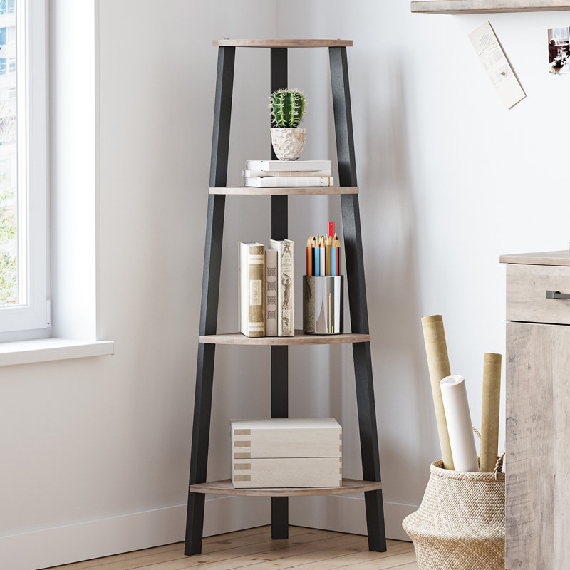Drumm Corner Bookcase, Black/Taupe