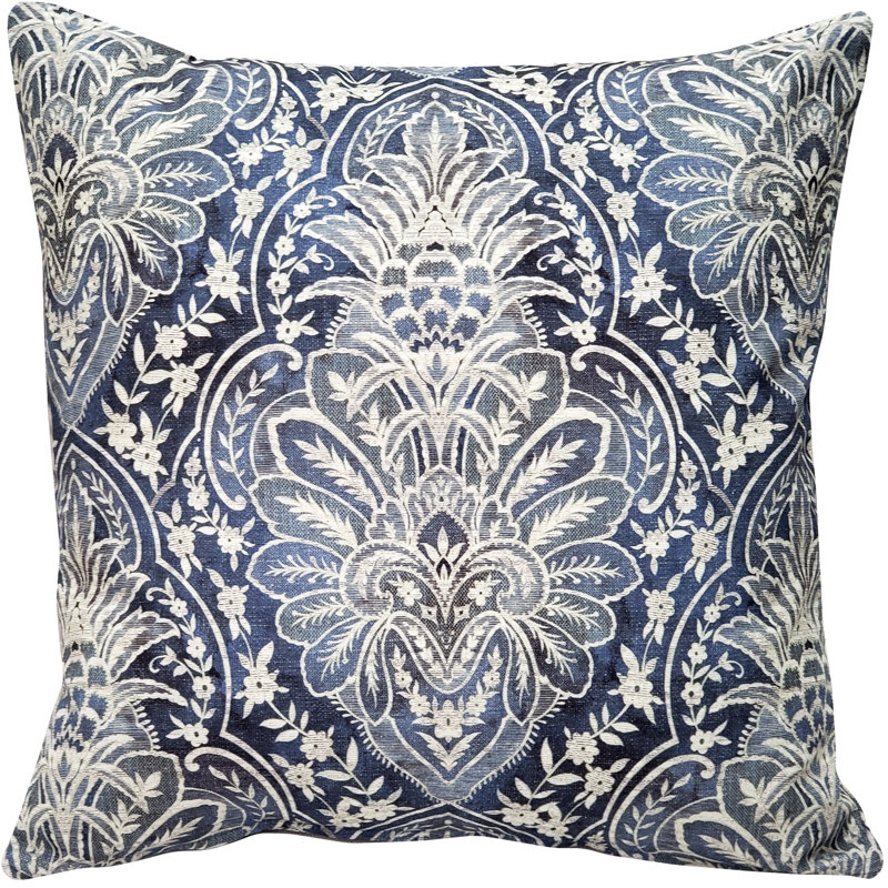Coussin décoratif damassé gris foncé Leo 21 x 21, Bleu