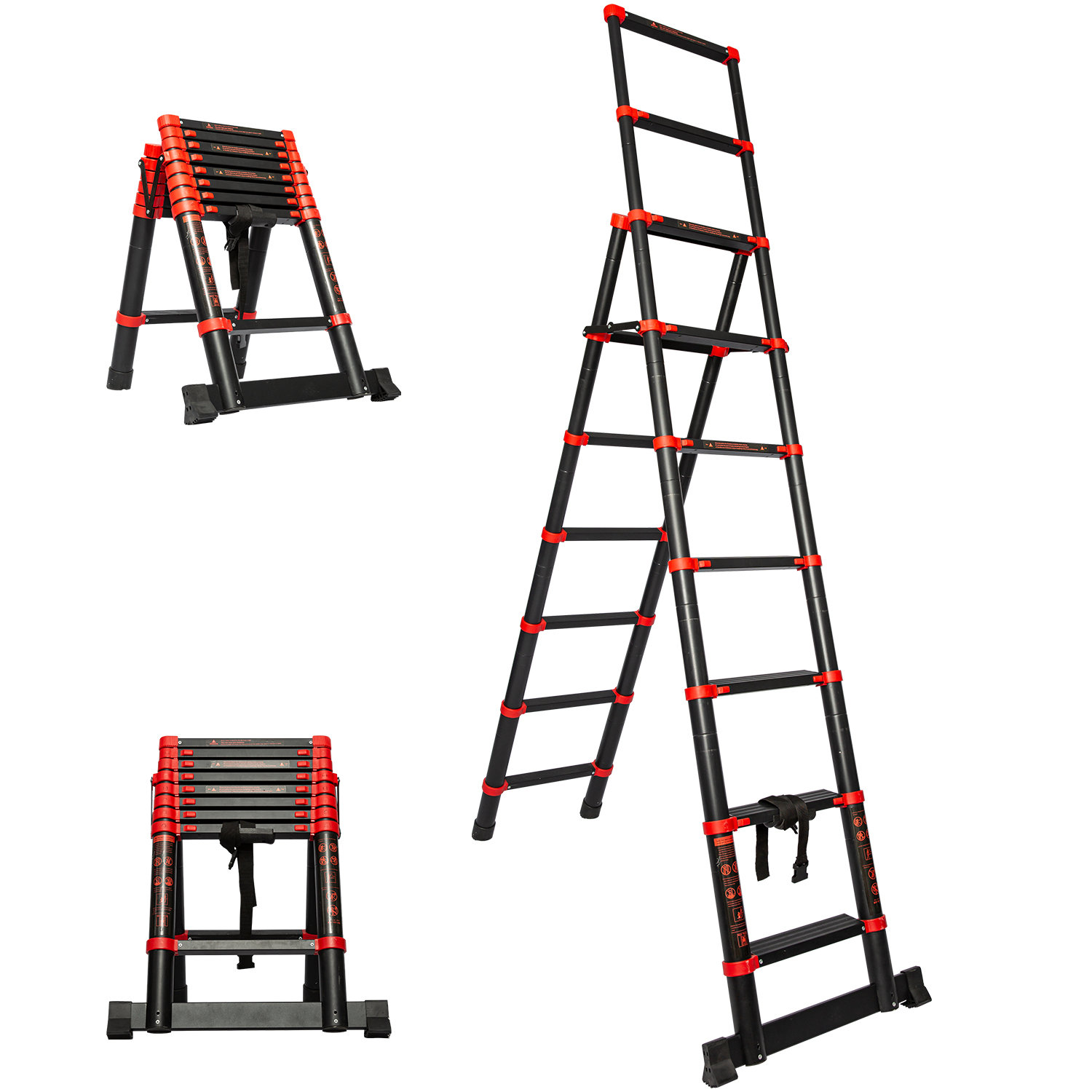 12 ft Reach Professional Wide Step Telescoping A-frame Ladder