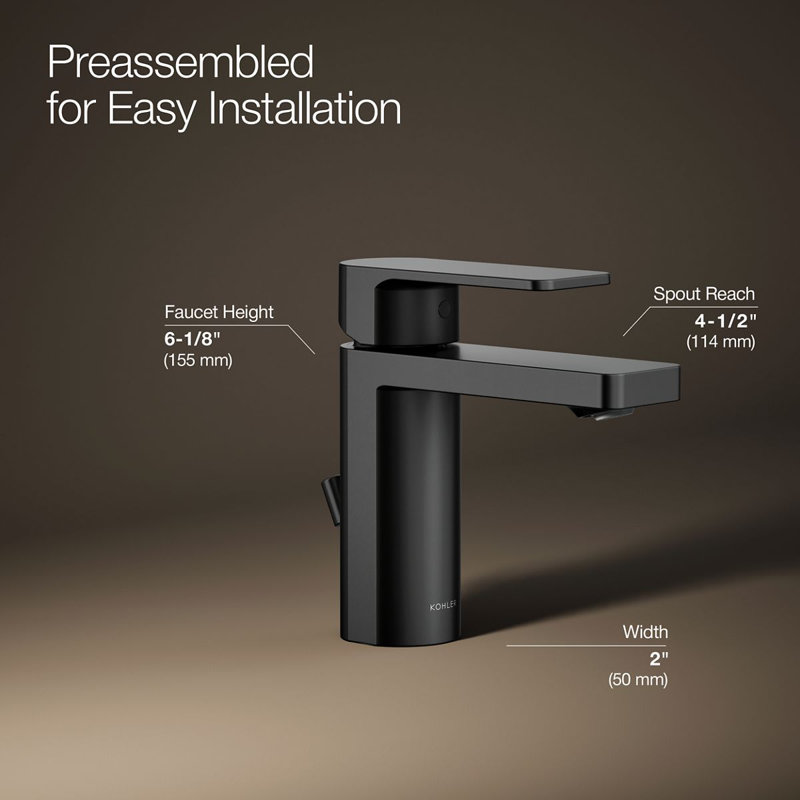 Parallel Single-Handle Bathroom Sink Faucet, Single-Hole Faucet with Pop-Up Drain, 0.5 GPM, Matte Black