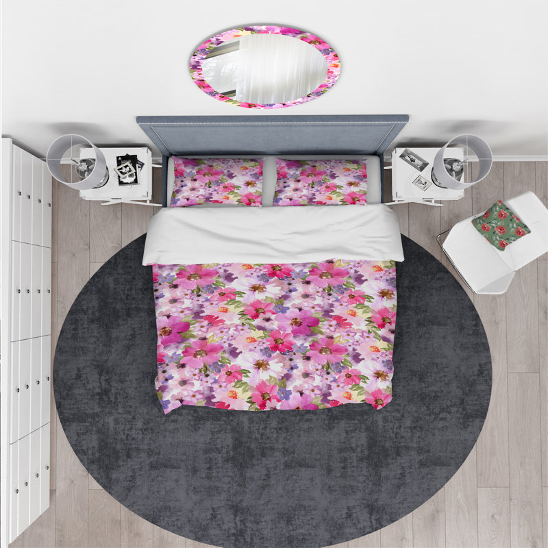 Ensemble de housse de couette designart aquarelle pianted fleurs, Housse simple + 1 taie décorative