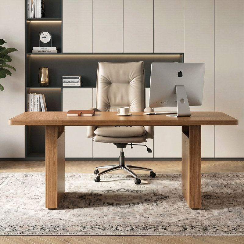 63" Fluted Executive Desk, Morden Workstation With Thickened Tabletop, Large Writing & Conference Table For Home Office Or Dining