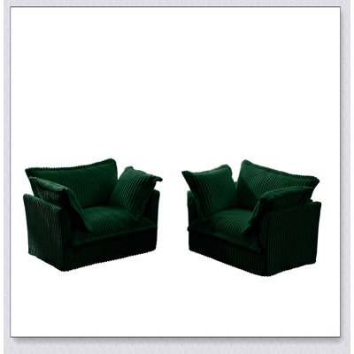 Set of Two Deep Seat Slipcovered Armchairs with Soft Chenille Fabric and Large Pillows for Living Spaces