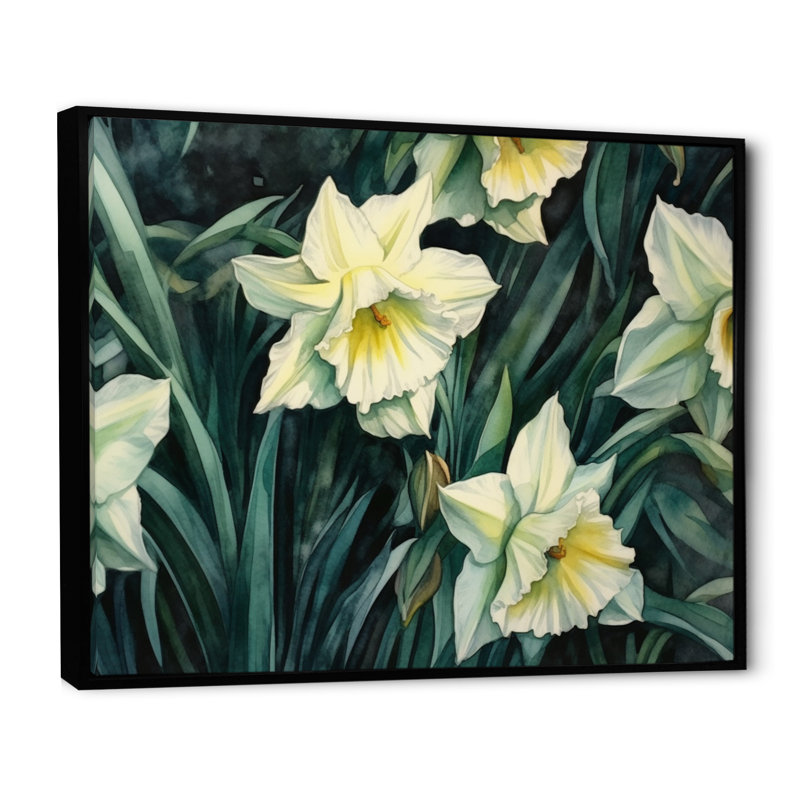 «Yellow Green Natures Impression Daffodil I» sur toile, 24" H x 32" W, Gold Picture Framed