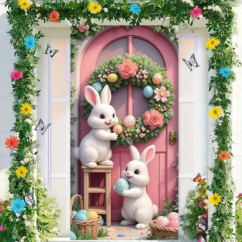 Kbndieu Easter Door Curtain Suitable for Large Party Supplies Room Garden Wall Decoration Holiday Decoration Background, A