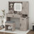 Makeup Vanity Desk With Sliding Mirror And Lights, Glass Top Vanity Set With Charging Station & 4 Drawers & 2 Cabinets-567016120