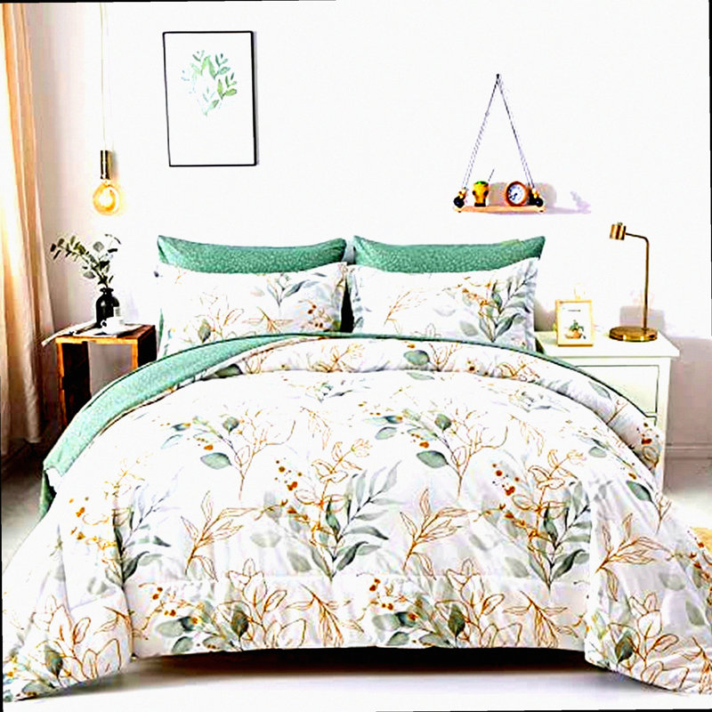 Leafy Dreams 7-Piece Queen Comforter Set - Botanical Bedding in Soft Microfiber with Reversible Design. Includes Comforter, Pillowcases, Shams, Flat Sheet, and Fitted Sheet. Create a cozy oasis with this floral-inspired set!