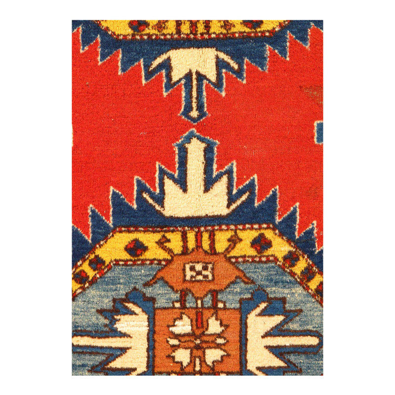 Tapis rouge en laine noué à la main Doane Kazak