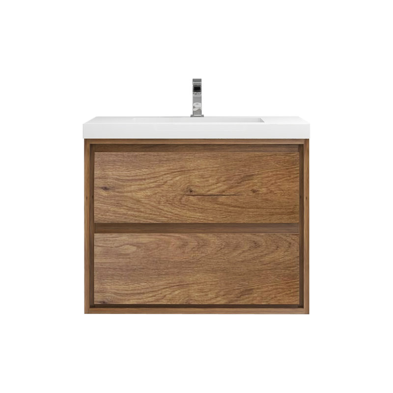 Azden 30" W Wall-Mounted Single Bathroom Vanity Set, Teak Oak