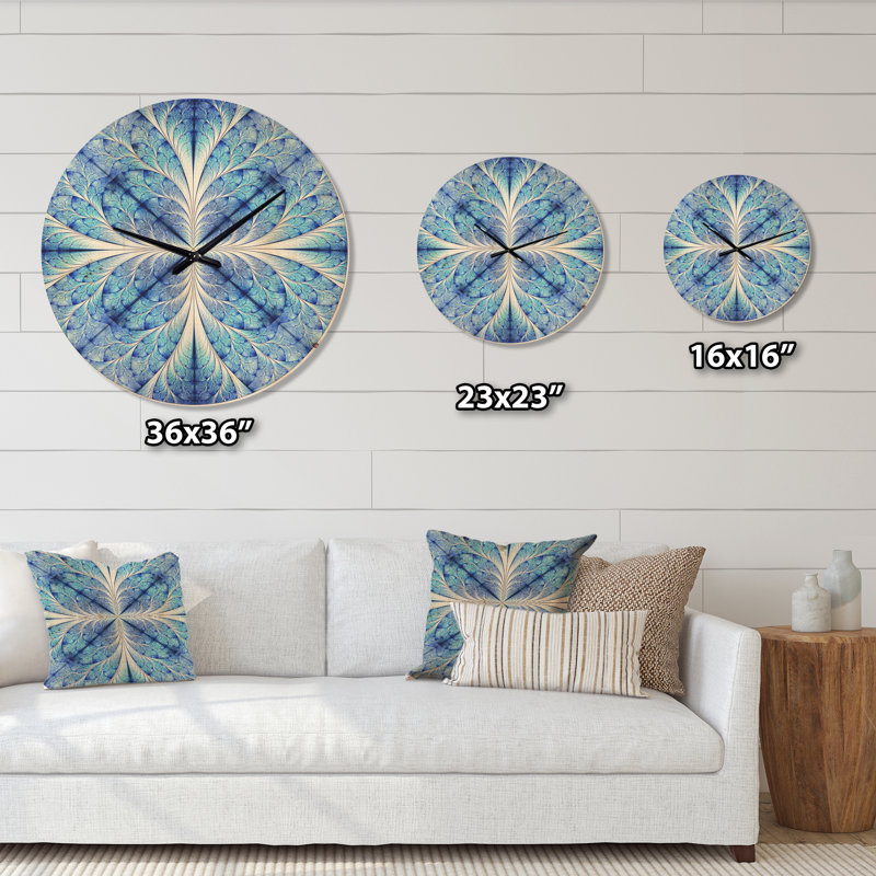 Symmetrical Light Blue Pattern - Modern Wood Wall Clock, Small