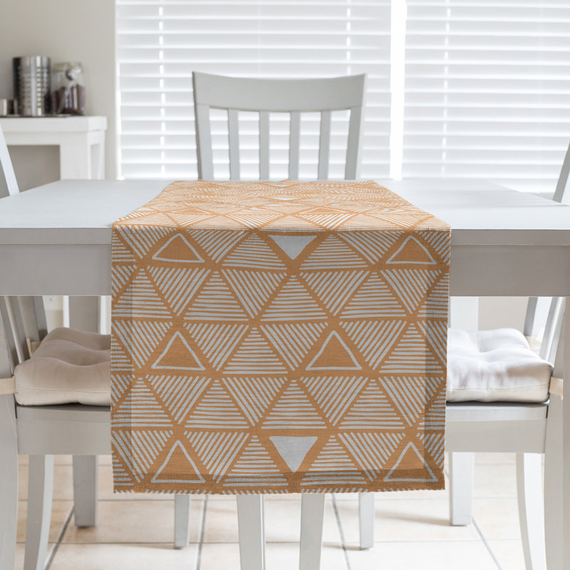 Classic Hand Drawn Triangles Table Runner, 16" x 90", Tiger Orange