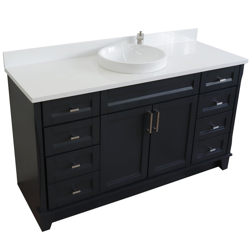 Ensemble de meuble-lavabo simple 61 po Strattenburg, Quartz blanc